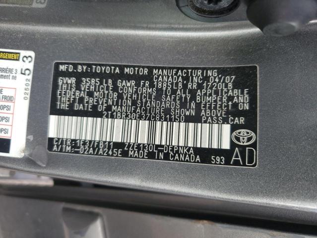 2T1BR30E37C831150 - 2007 TOYOTA COROLLA CE SILVER photo 12