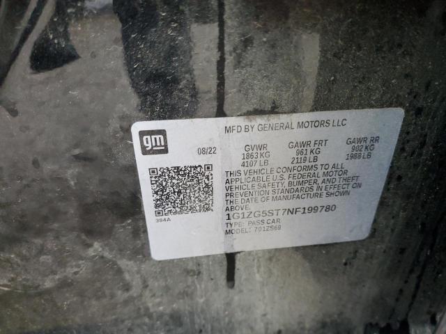 1G1ZG5ST7NF199780 - 2022 CHEVROLET MALIBU RS 黑色 照片 12