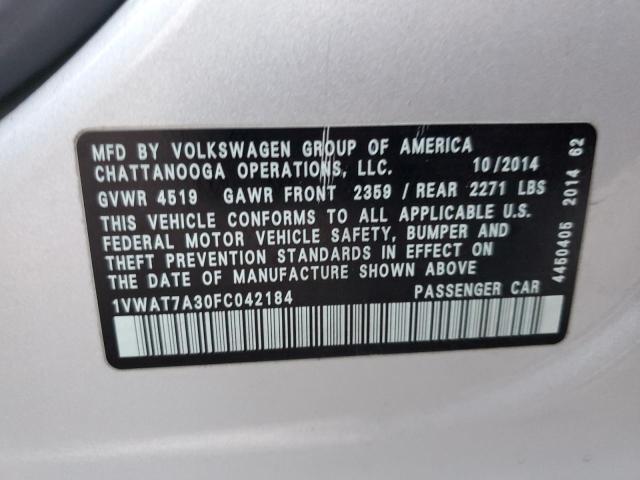 1VWAT7A30FC042184 - 2015 VOLKSWAGEN PASSAT S SILVER photo 12