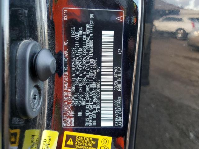 5TDKKRFH0ES018863 - 2014 TOYOTA HIGHLANDER XLE BLACK photo 14