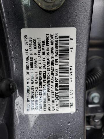 19XFC1F35LE215328 - 2020 HONDA CIVIC EX GRAY photo 12