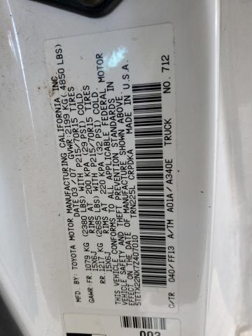 5TETX22NX7Z407010 - 2007 TOYOTA TACOMA ACCESS CAB თეთრი ფოტო 12