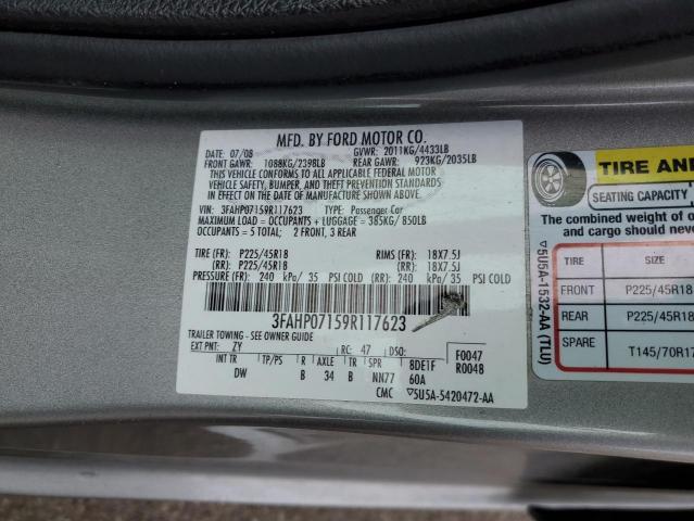 3FAHP07159R117623 - 2009 FORD FUSION SE SILVER photo 12