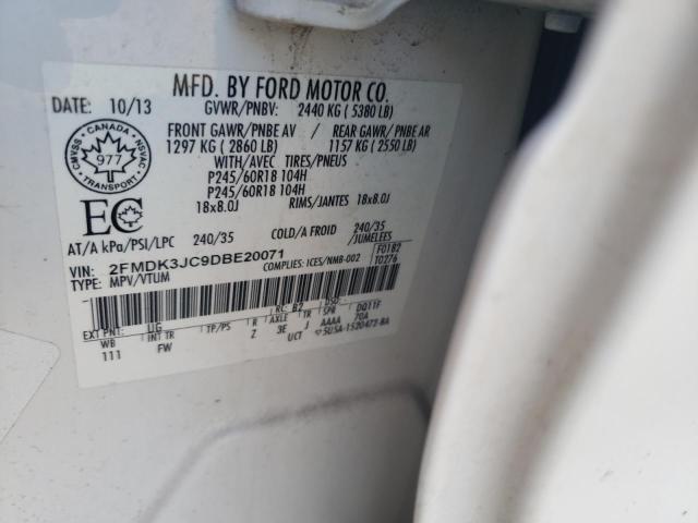 2FMDK3JC9DBE20071 - 2013 FORD EDGE SEL WHITE photo 12