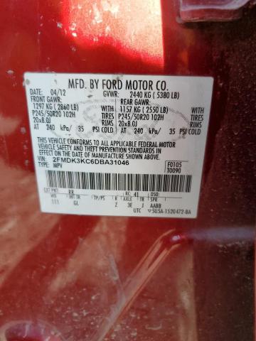 2FMDK3KC6DBA31046 - 2013 FORD EDGE LIMITED RED photo 12