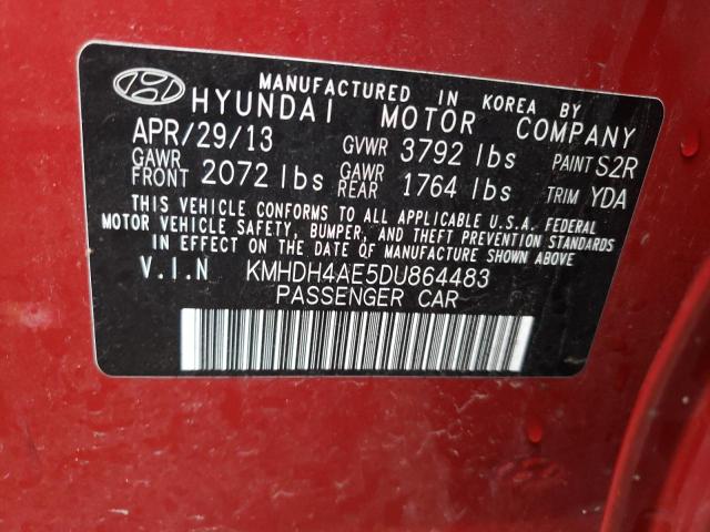 KMHDH4AE5DU864483 - 2013 HYUNDAI ELANTRA GLS RED photo 12