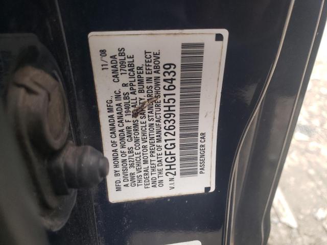 2HGFG12639H516439 - 2009 HONDA CIVIC LX BLACK photo 12