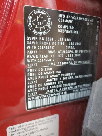 WVGBV7AX2BW001418 - 2011 VOLKSWAGEN TIGUAN LIM S RED photo 12
