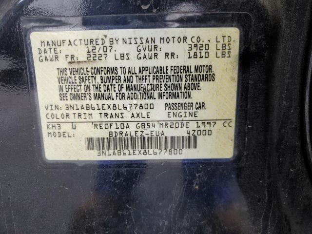 3N1AB61EX8L677800 - 2008 NISSAN SENTRA 2.0 BLACK photo 12