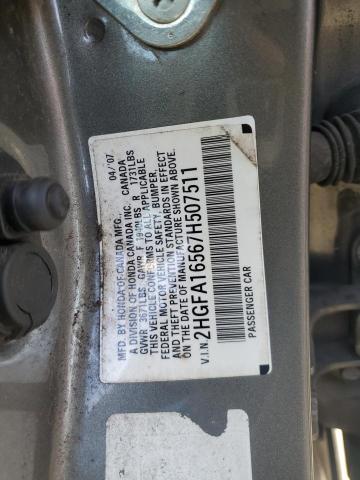 2HGFA16567H507511 - 2007 HONDA CIVIC LX GRAY photo 12