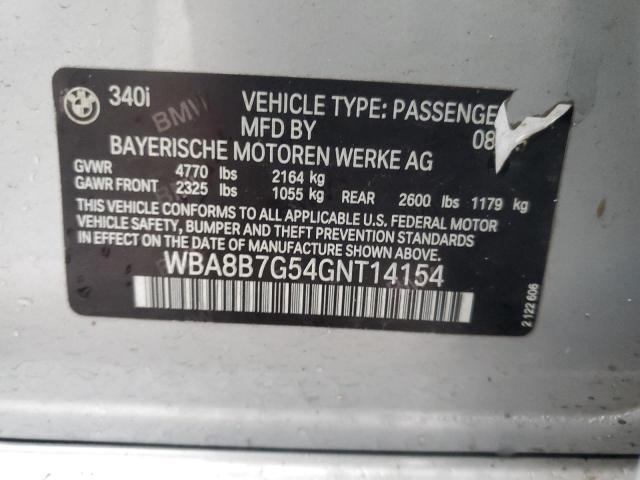 WBA8B7G54GNT14154 - 2016 BMW 340 XI SILVER photo 13