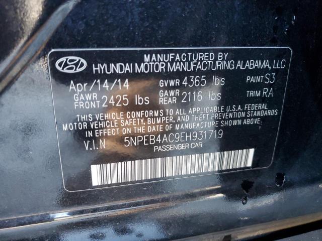 5NPEB4AC9EH931719 - 2014 HYUNDAI SONATA GLS BLACK photo 12