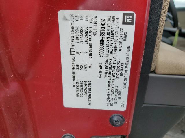 2CKDL63F466096994 - 2006 PONTIAC TORRENT RED photo 13