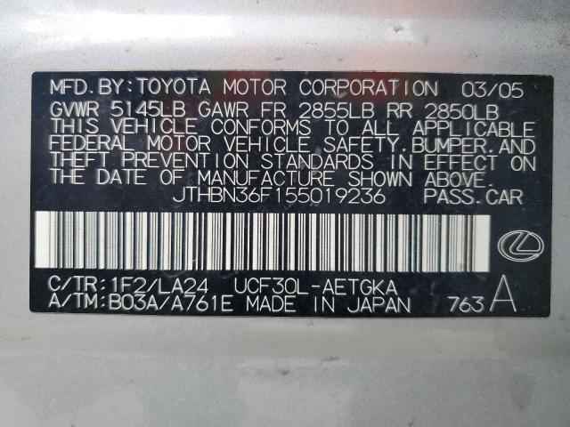 JTHBN36F155019236 - 2005 LEXUS LS 430 SILVER photo 12