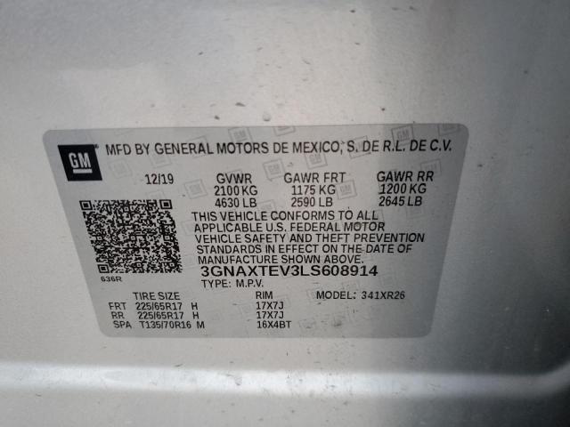 3GNAXTEV3LS608914 - 2020 CHEVROLET EQUINOX LT SILVER photo 13