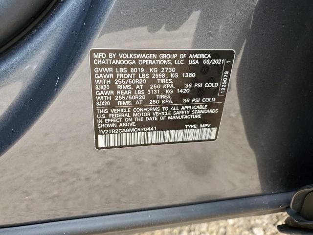 1V2TR2CA6MC576441 - 2021 VOLKSWAGEN ATLAS SEL PREMIUM GRAY photo 13