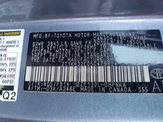 2T1KR32E05C479624 - 2005 TOYOTA COROLLA MA XR BLUE photo 12