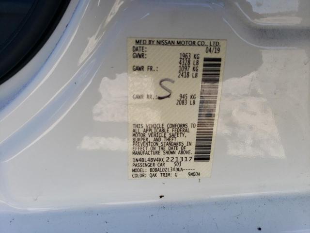 1N4BL4BV4KC221317 - 2019 NISSAN ALTIMA S WHITE photo 13