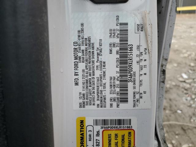 3FA6P0D9XLR151663 - 2020 FORD FUSION TITANIUM WHITE photo 12