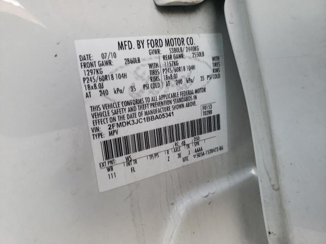 2FMDK3JC1BBA05341 - 2011 FORD EDGE SEL WHITE photo 12