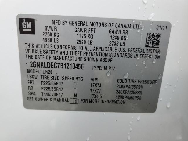 2GNALDEC7B1218456 - 2011 CHEVROLET EQUINOX LT WHITE photo 13