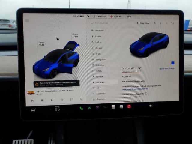 7SAYGDEF4NF509913 - 2022 TESLA MODEL Y ლურჯი ფოტო 9