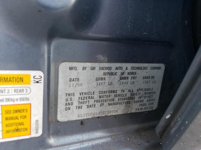 KL1TD56637B110704 - 2007 CHEVROLET AVEO BASE Mavi foto 12