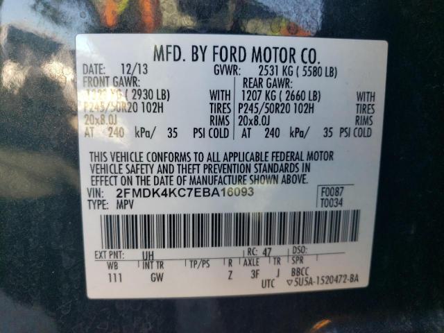 2FMDK4KC7EBA16093 - 2014 FORD EDGE LIMITED CHARCOAL photo 13