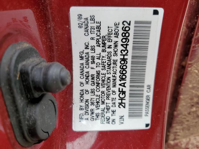 2HGFA16669H349862 - 2009 HONDA CIVIC LX-S برغندي صورة 12