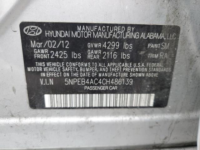 5NPEB4AC4CH486139 - 2012 HYUNDAI SONATA GLS SILVER photo 12