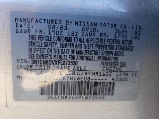 3N1CN8DVXPL873550 - 2023 NISSAN VERSA S SILVER photo 12