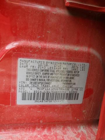 3N1AB7AP5KY244497 - 2019 NISSAN SENTRA S RED photo 12