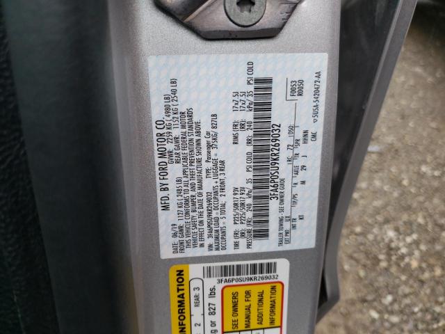 3FA6P0SU9KR269032 - 2019 FORD FUSION TITANIUM SILVER photo 12