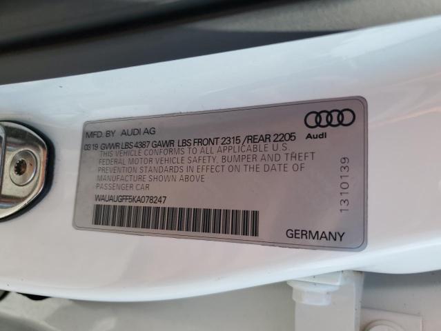 WAUAUGFF5KA078247 - 2019 AUDI A3 PREMIUM WHITE photo 13