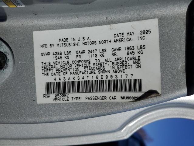 4A3AK34T16E003177 - 2006 MITSUBISHI ECLIPSE GT SILVER photo 12