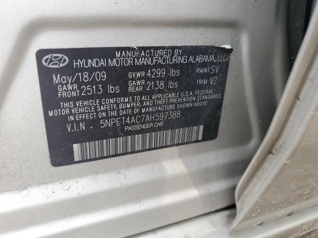 5NPET4AC7AH597388 - 2010 HYUNDAI SONATA GLS GOLD photo 12