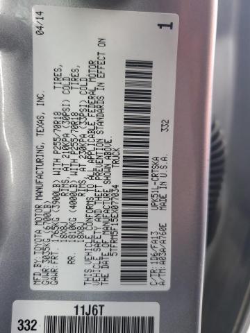 5TFRM5F15EX077034 - 2014 TOYOTA TUNDRA DOUBLE CAB SR/SR5 SILVER photo 12