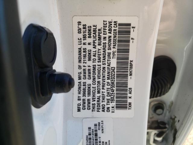 19XZE4F55KE032343 - 2019 HONDA INSIGHT EX WHITE photo 12