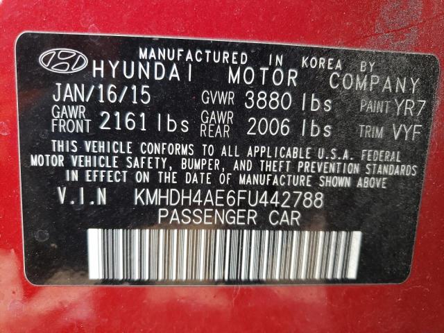 KMHDH4AE6FU442788 - 2015 HYUNDAI ELANTRA SE RED photo 12