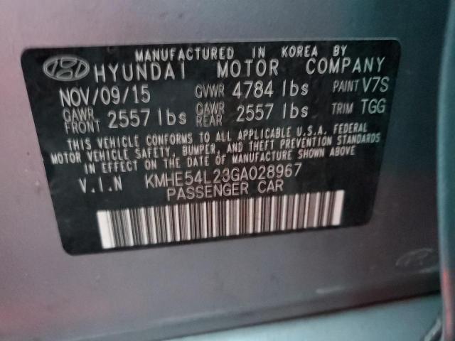 KMHE54L23GA028967 - 2016 HYUNDAI SONATA PLUG-IN HYBRID BLUE photo 12