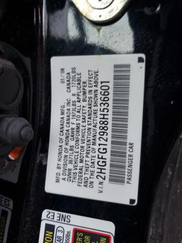 2HGFG12988H536601 - 2008 HONDA CIVIC EXL შავი ფოტო 12