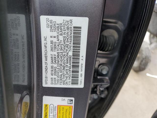 1HGCV3F40LA006682 - 2020 HONDA ACCORD HYBRID EX CHARCOAL photo 12