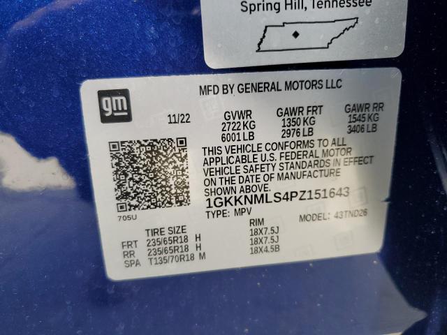 1GKKNMLS4PZ151643 - 2023 GMC ACADIA SLT BLUE photo 13