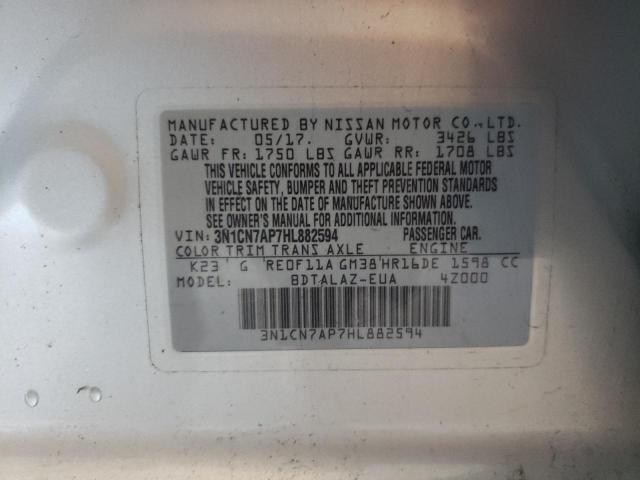 3N1CN7AP7HL882594 - 2017 NISSAN VERSA S SILVER photo 12