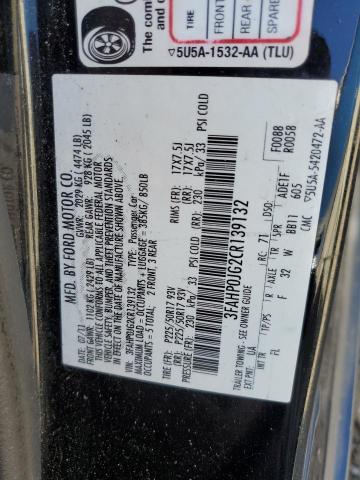 3FAHP0JG2CR139132 - 2012 FORD FUSION SEL BLACK photo 12