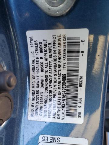 19XFA16949E004009 - 2009 HONDA CIVIC EXL 蓝色 照片 12
