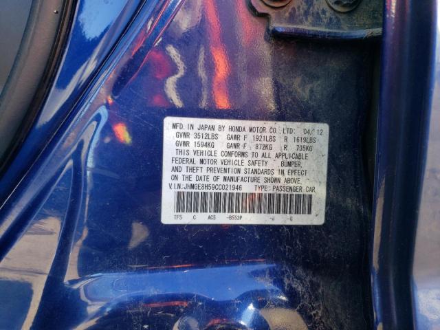 JHMGE8H59CC021946 - 2012 HONDA FIT SPORT BLUE photo 12