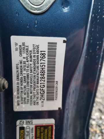 2HGFG12848H517681 - 2008 HONDA CIVIC EX BLUE photo 13