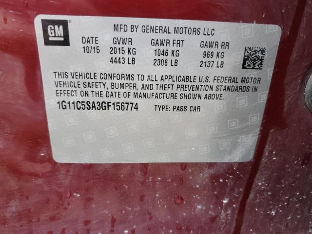 1G11C5SA3GF156774 - 2016 CHEVROLET MALIBU LIM LT 勃艮第红 照片 12