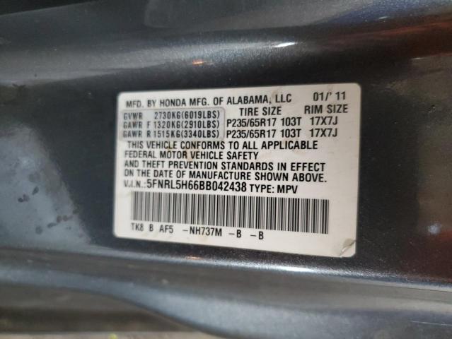 5FNRL5H66BB042438 - 2011 HONDA ODYSSEY EXL GRAY photo 13